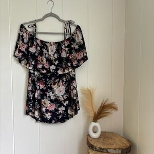 Floral Mesh Off-Shoulder Women's Cover up Top